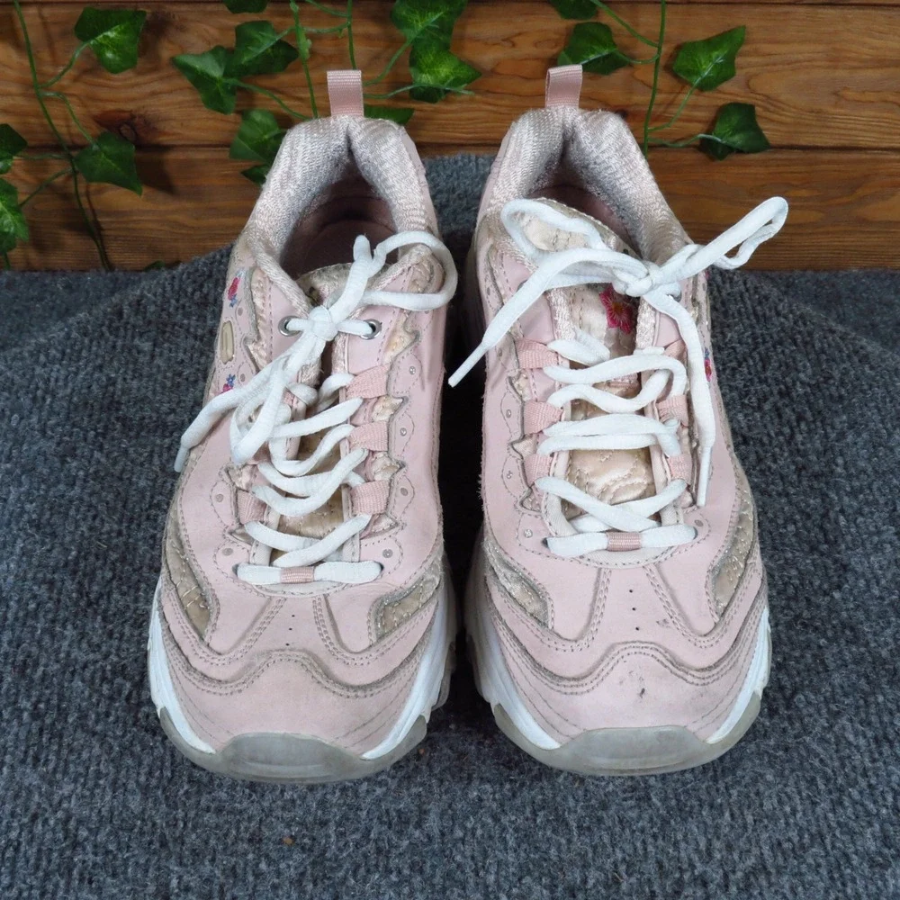 Skechers D'Lites Bright Blossoms Women Sneaker 7 Walking Pink Leather Floral
